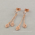 Brincos de folha de gota longa de cristal de ouro Rose Tassel